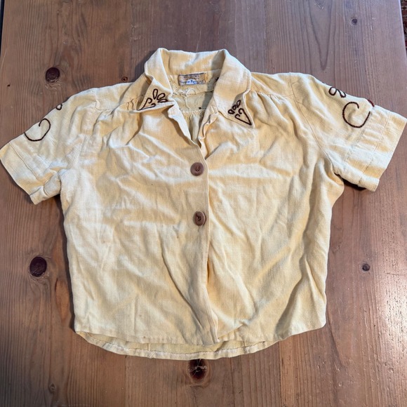 Bullock's Los Angeles Tops - Vintage 50s Bullocks Sunkist Fashions Chain Stitched Yellow Blouse true vintage